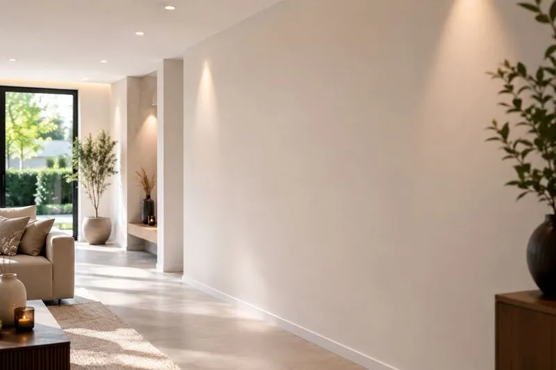 Glad gepleisterde wand in een moderne woonkamer